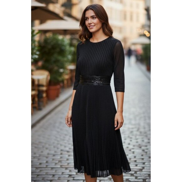 Women's - Mac Duggal Shimmering 3/4 Sleeve A-Line Midi Dress, Size 8 - Picture 1 of 10